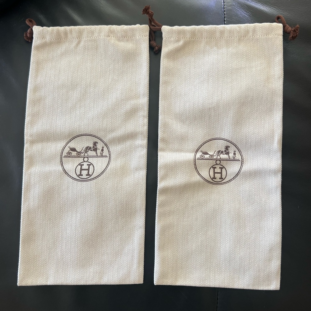 Hermes Cream and Brown Dust bags set of two